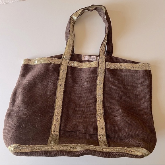 Muche et Muchette jute tote bag, chocolate brown and gold tone sequinns, NWOT - Picture 7 of 9